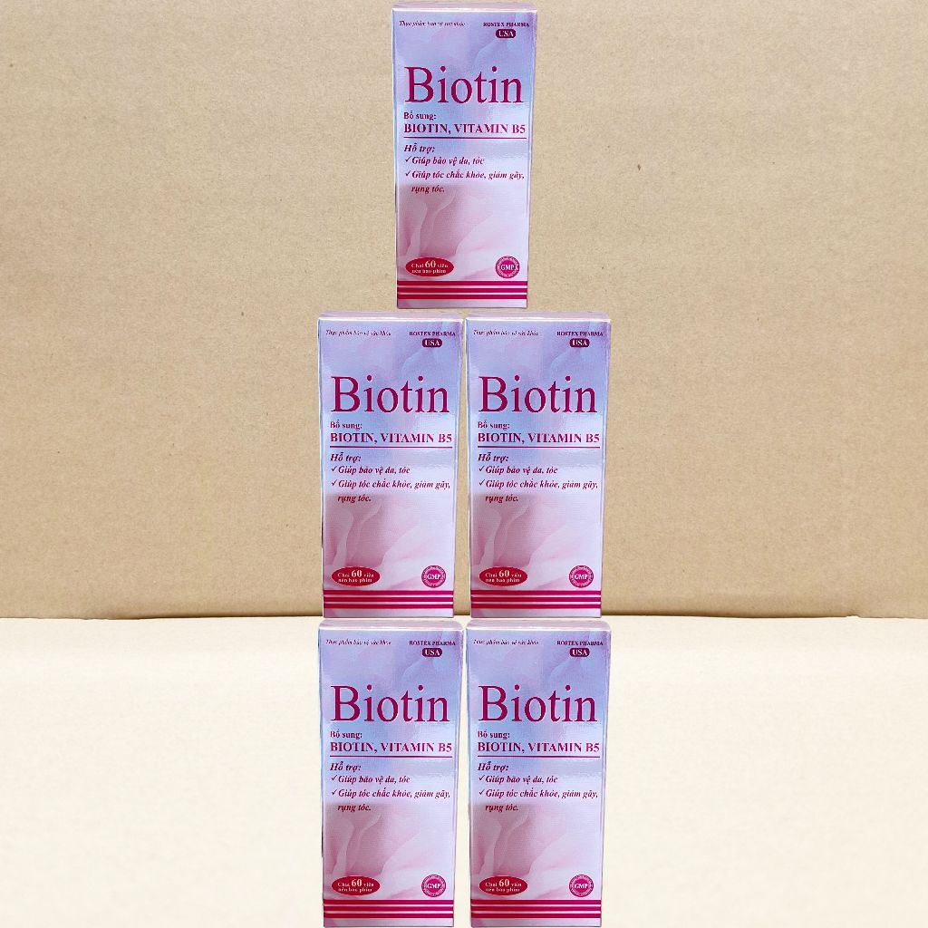 Combo 5 Hộp Biotin Hồng Chai 60 Viên - Rostex - Takarai - Vitamin Chữa Lành