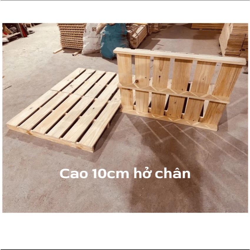 Giường Ngủ Pallet Gỗ Tự Nhiên Cao Cấp, Gỗ Mới Nan Dày Chắc Chắn, Cao 10cm, Pallet Gấp Gọn Hở Chân, Hàng Giống Video