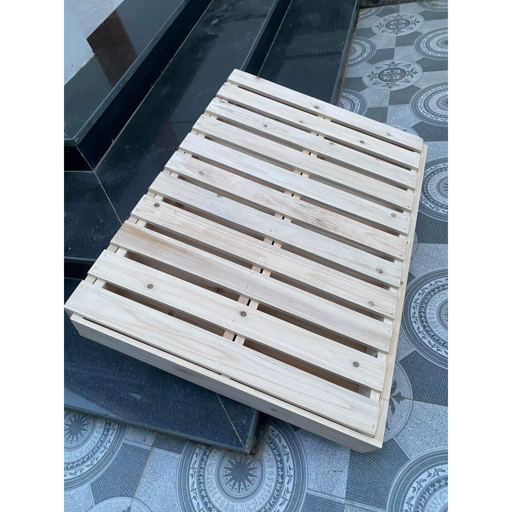 Giường Ngủ Pallet Gỗ Tự Nhiên Cao Cấp, Gỗ Mới Nan Dày Chắc Chắn, Cao 10cm, Pallet Gấp Gọn Hở Chân, Hàng Giống Video