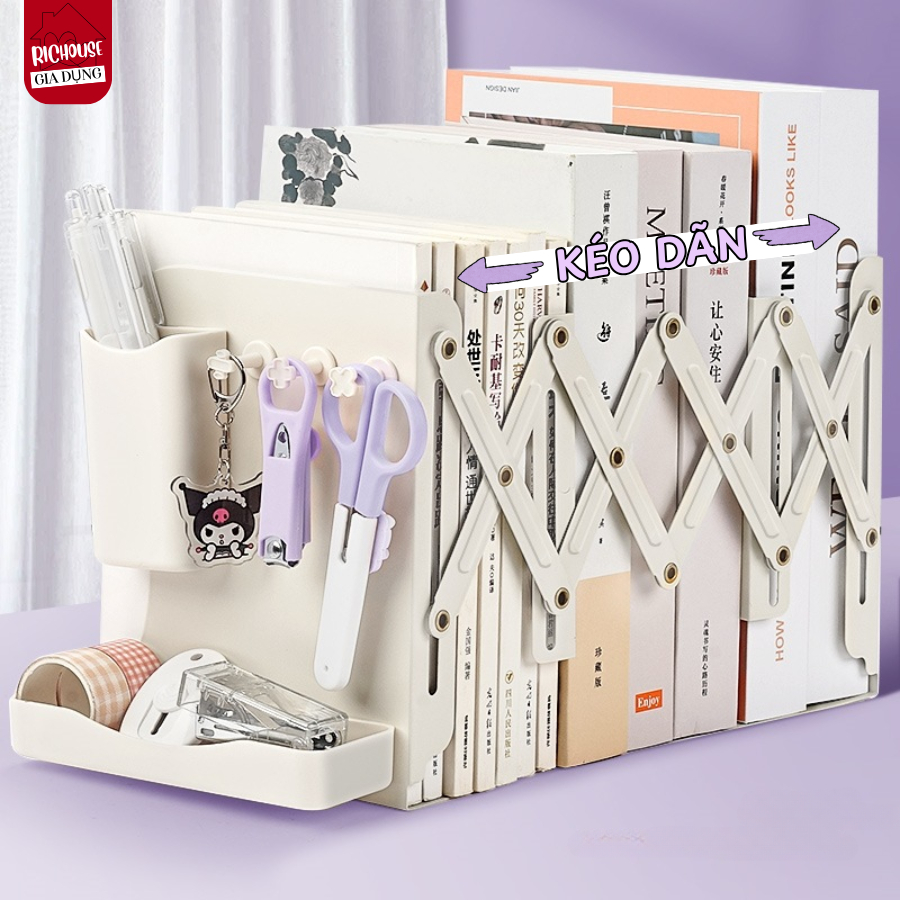 [NÂNG CẤP] Kệ Sách Để Bàn Gấp Gọn 3 Ngăn Bằng Thép Dày Chịu Lực Tốt Chắc Chắn Kèm Ống Cắm Bút