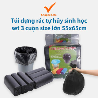 Túi đựng rác tự hủy sinh học set 3 cuộn size lớn 55x65cm tiết kiệm tiện dụng