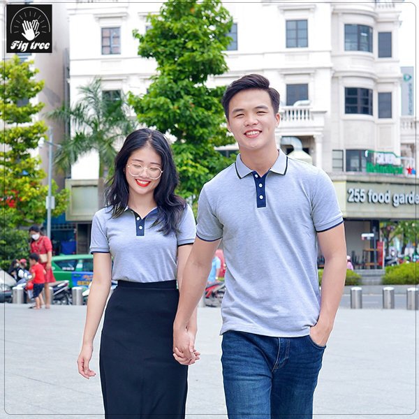 Set Gia Đình Fig Tree Thun Polo Cá Sấu Màu Xám Phối Xanh Đen, Vải Co Giãn, Hàng thiết kế, Nhiều size
