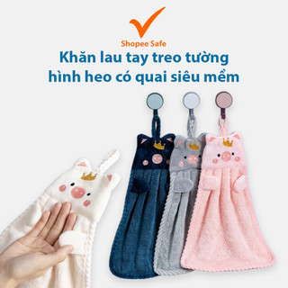 Khăn lau tay treo tường hình heo có quai siêu mềm thấm hút tốt dùng cho nhà bếp #A16