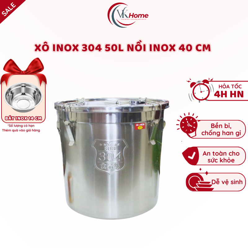 Xô inox 304 50L có khóa nắp - nồi inox 40 x 40 cm đựng thực phẩm ...