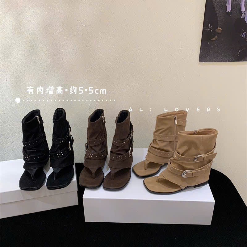 (Sẵn nâu 36, kaki 38) Giày Bốt Ngắn Khoá Thắt Lưng Kiểu Dáng Retro Pháp Đế Cao 4cm