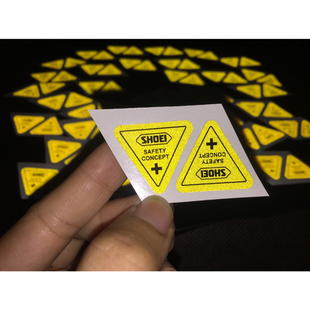 Sticker logo cặp chữ Shoei phản quang [2,6x2,7cm].  Decal hình dán chống nước trang trí nón bảo hiểm, tem dán xe máy