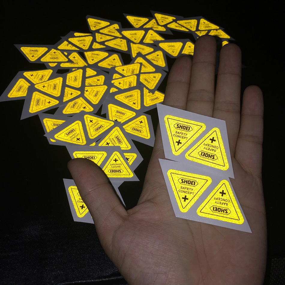 Sticker logo cặp chữ Shoei phản quang [2,6x2,7cm].  Decal hình dán chống nước trang trí nón bảo hiểm, tem dán xe máy