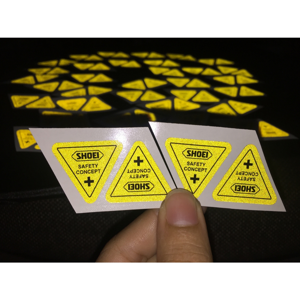 Sticker logo cặp chữ Shoei phản quang [2,6x2,7cm].  Decal hình dán chống nước trang trí nón bảo hiểm, tem dán xe máy