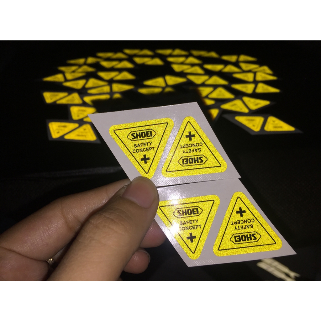 Sticker logo cặp chữ Shoei phản quang [2,6x2,7cm].  Decal hình dán chống nước trang trí nón bảo hiểm, tem dán xe máy