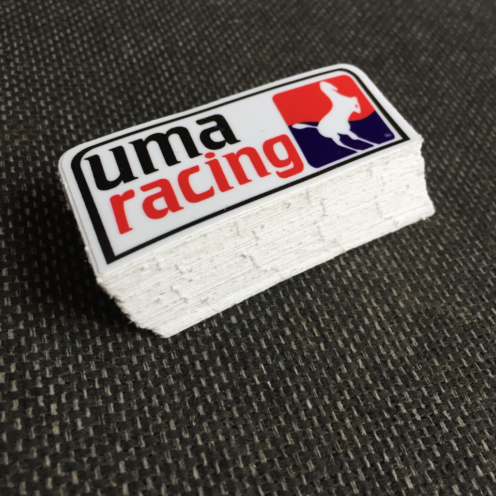 UMA RACING[7.8x3cm] decal cao cấp chống nước, sắc nét, bền màu, dính chặt. Hình dán logo trang trí mọi nơi