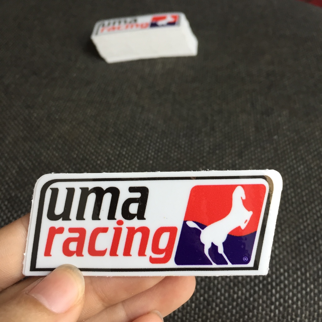 UMA RACING[7.8x3cm] decal cao cấp chống nước, sắc nét, bền màu, dính chặt. Hình dán logo trang trí mọi nơi