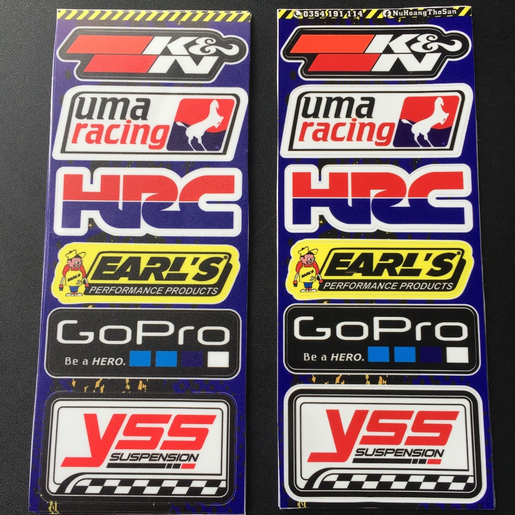 Set 6 logo RAcing BÓNG / NHÁM. Decal sticker hình dán cao cấp chống nước không bay màu