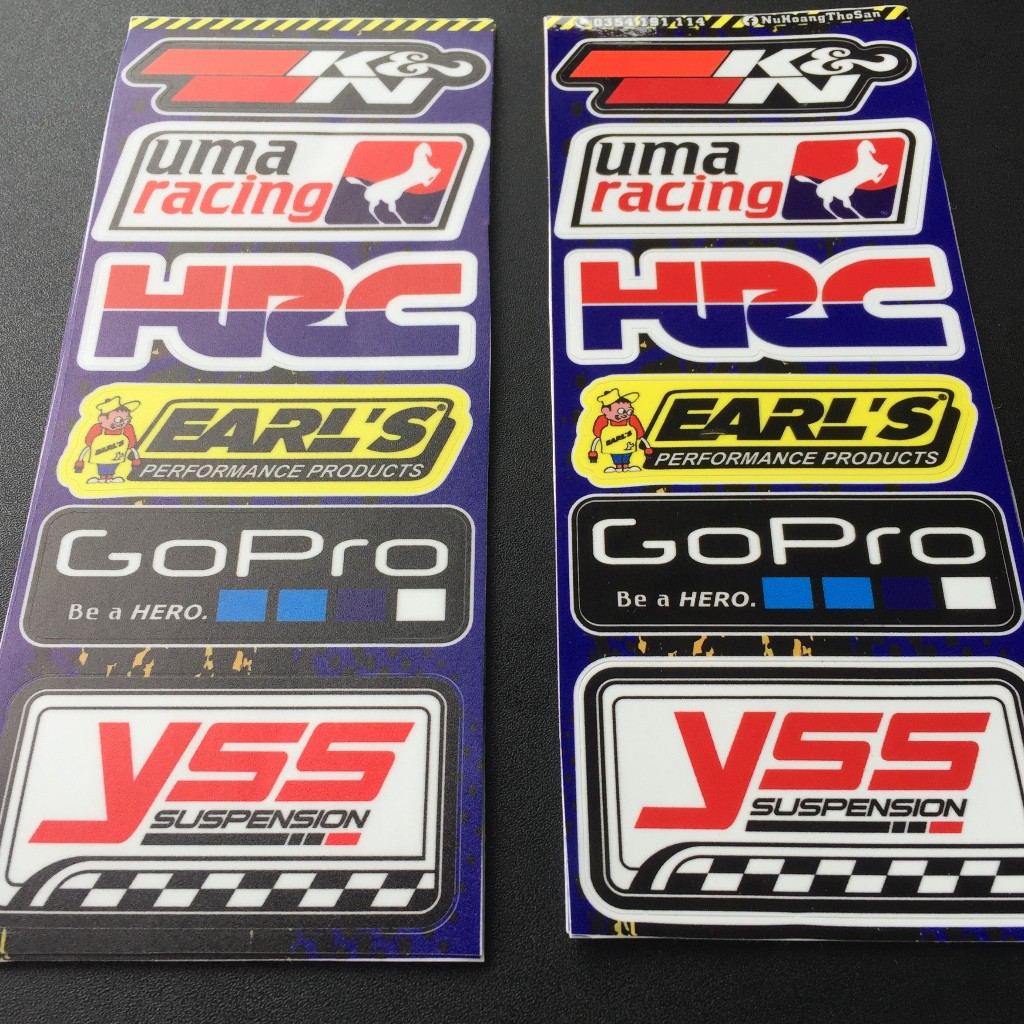 Set 6 logo RAcing BÓNG / NHÁM. Decal sticker hình dán cao cấp chống nước không bay màu