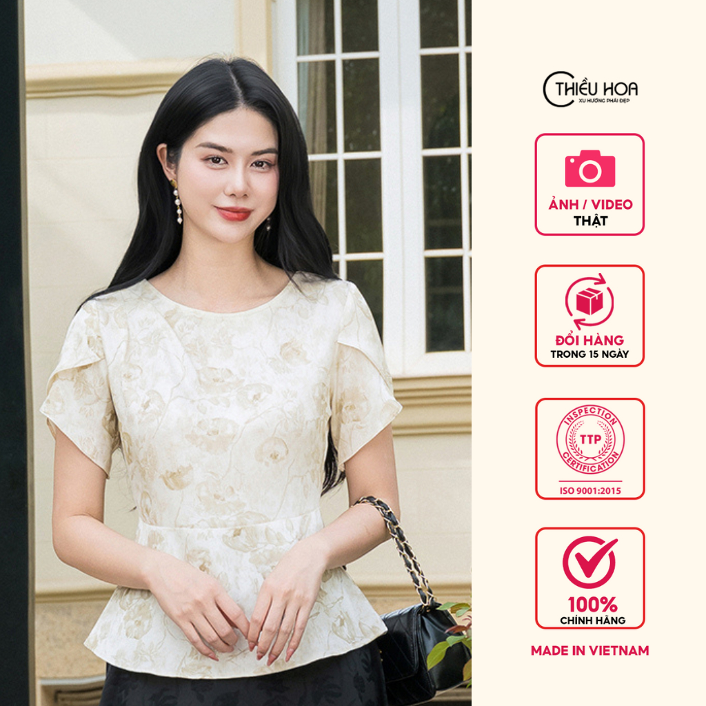 Áo kiểu thiết kế cao cấp mềm mịn mát chất liệu Gấm Lụa Hoa thương hiệu Thiều Hoa AN5L0253