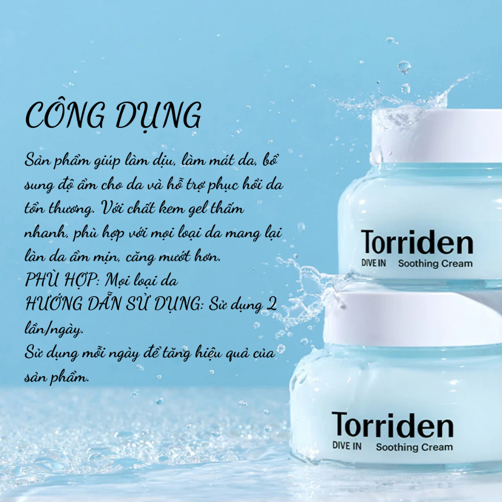 Kem Dưỡng Ẩm Torriden Dive-In Low Molecular Hyaluronic Acid Soothing Cream 100ml