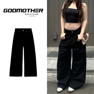 Quần Jean Đen Form Suông Rộng GODMOTHER Quần Jean Cạp Trễ Ống Suông Nam Nữ Unisex Thoải Mái 2024