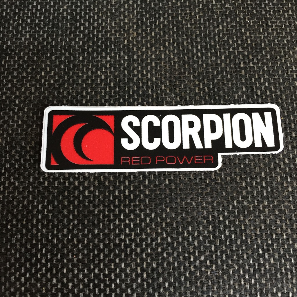Scorpion[8.8x2.5cm] decal cao cấp chống nước, sắc nét, bền màu, dính chặt. Hình dán logo trang trí mọi nơi