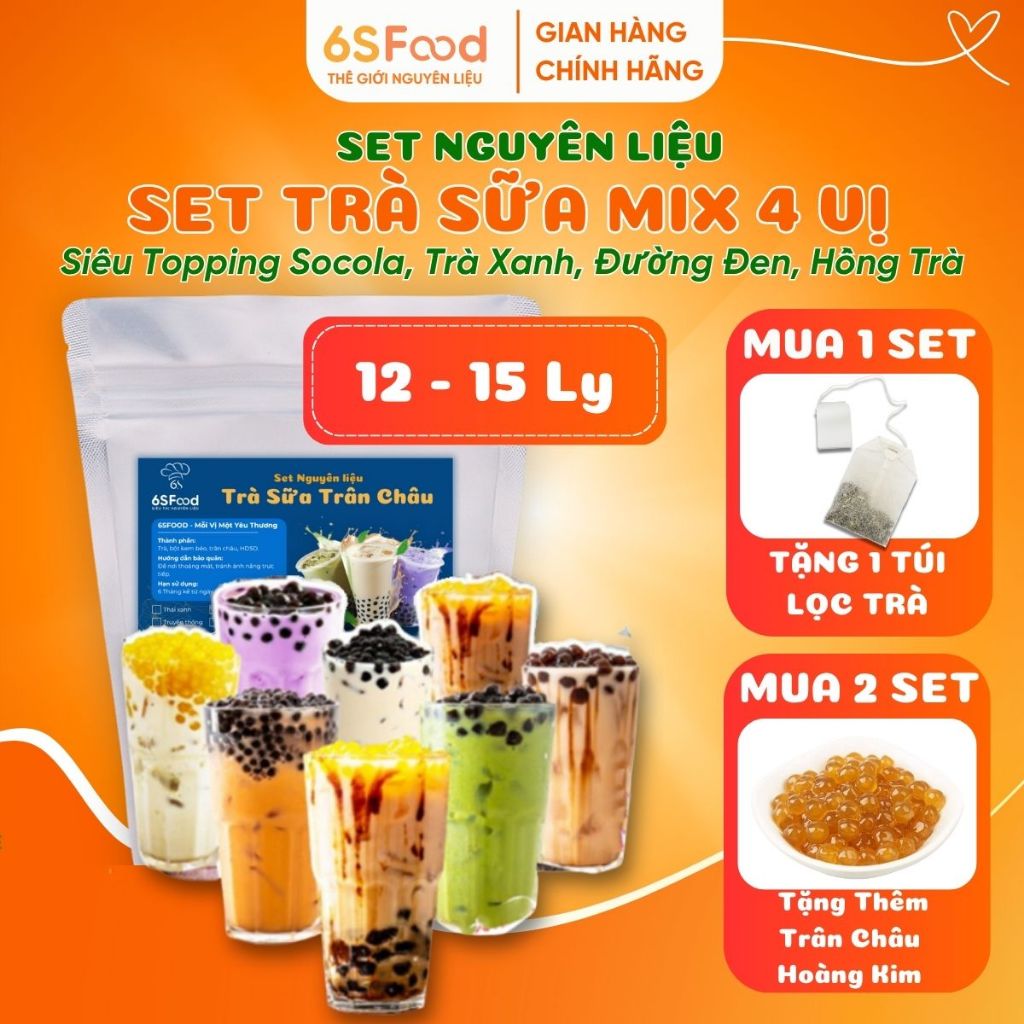 Set Trà Sữa Mix 4 vị Trà Sữa Socola, Trà xanh, Hồng Trà Sữa, Đường đen ...