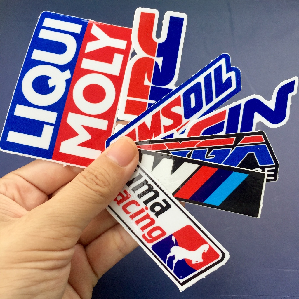 Bộ 7 logo xanh đỏ, decal dán xe máy, nón bảo hiểm... Sticker chống nước, bền màu. Hình dán đẹp