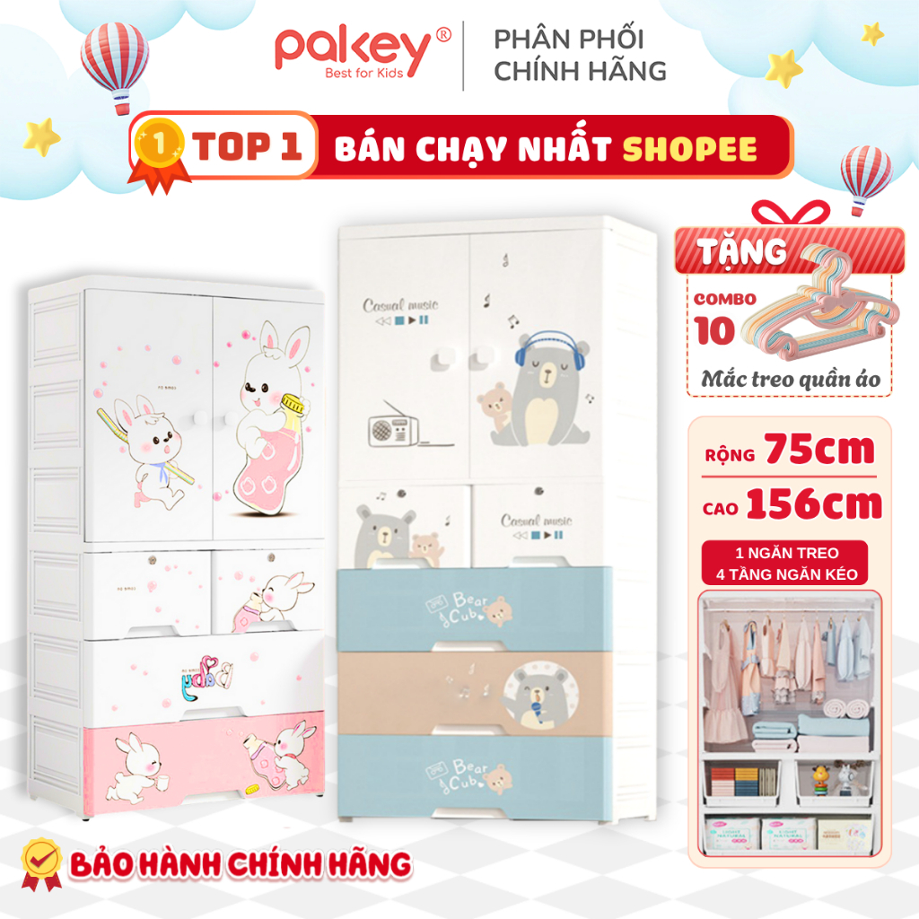 Tủ Nhựa Đựng Quần Áo Cho Bé Dày Dặn Chắc Chắn Có Bánh Xe Di Chuyển Tiện Lợi, TẶNG KÈM 10 MÓC TREO Quần Áo