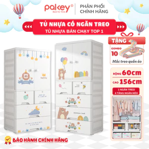 Tủ Quần Áo Cho Bé PAKEY Có Ngăn Treo và Bánh Xe Di Chuyển Tiện Lợi, Tủ Đựng Đồ Nhựa Nguyên Sinh HDPE An Toàn Thân Thiện
