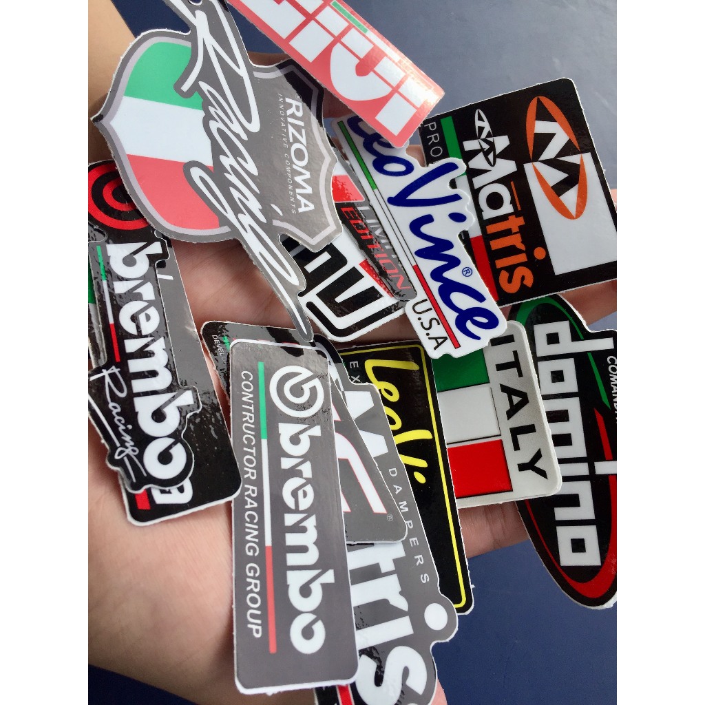 Bộ 15 logo sắc màu cờ Ý, decal dán xe máy, nón bảo hiểm... Sticker chống nước, bền màu. Hình dán đẹp