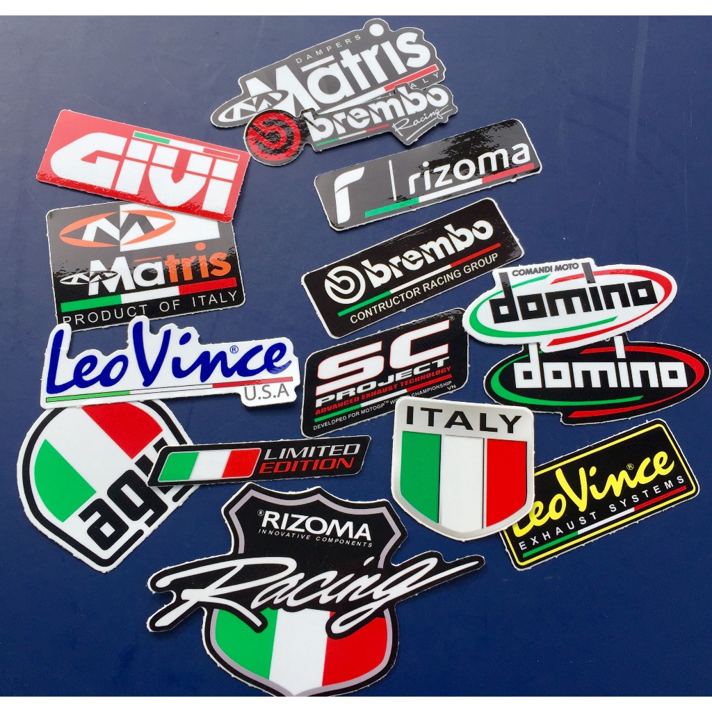 Bộ 15 logo sắc màu cờ Ý, decal dán xe máy, nón bảo hiểm... Sticker chống nước, bền màu. Hình dán đẹp