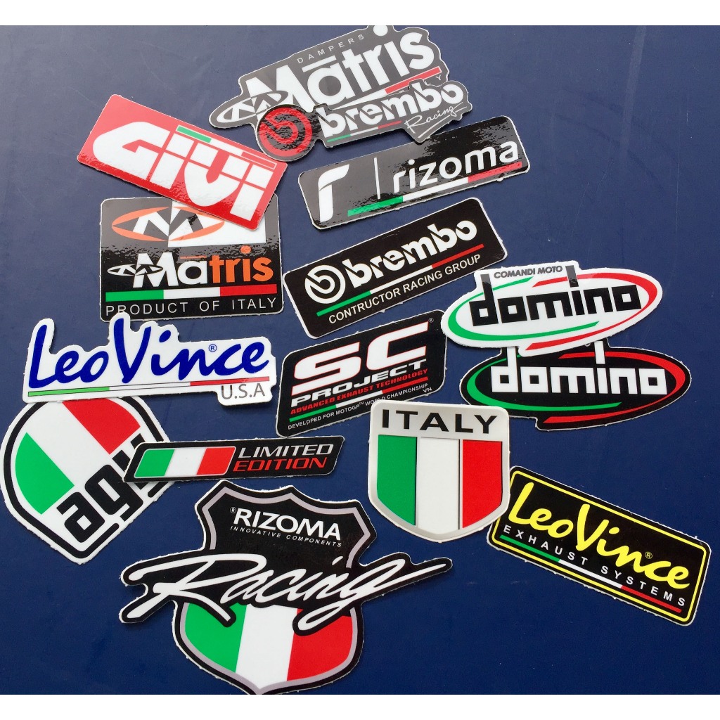Bộ 15 logo sắc màu cờ Ý, decal dán xe máy, nón bảo hiểm... Sticker chống nước, bền màu. Hình dán đẹp
