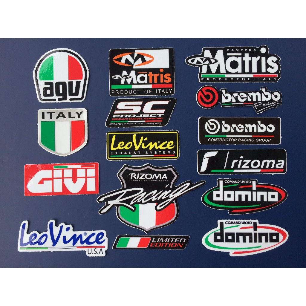 Bộ 15 logo sắc màu cờ Ý, decal dán xe máy, nón bảo hiểm... Sticker chống nước, bền màu. Hình dán đẹp