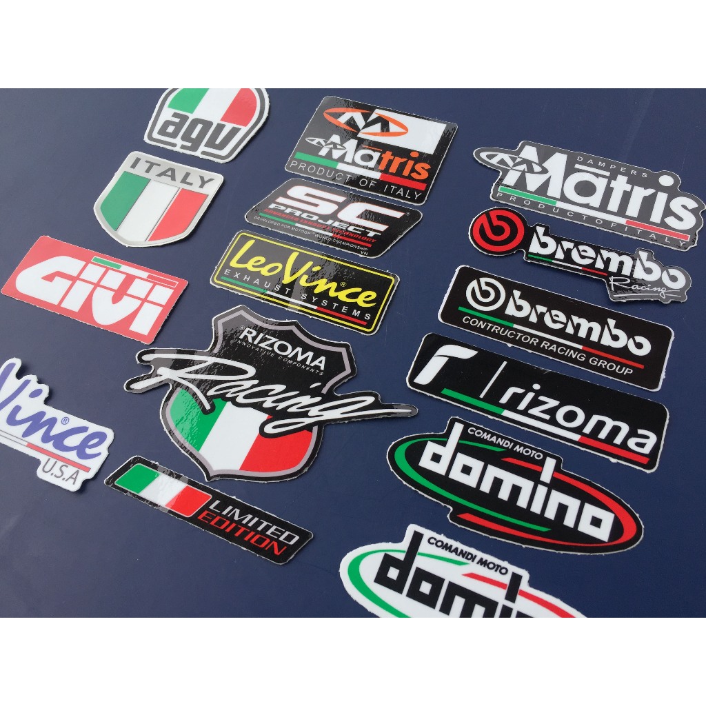 Bộ 15 logo sắc màu cờ Ý, decal dán xe máy, nón bảo hiểm... Sticker chống nước, bền màu. Hình dán đẹp