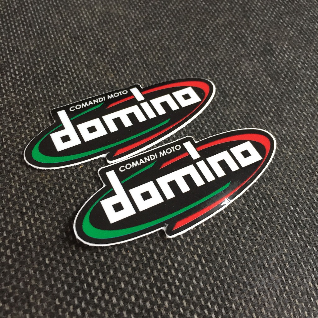 DOMINO đen[8.5x3.5cm] decal cao cấp chống nước, sắc nét, bền màu, dính chặt. Hình dán logo trang trí mọi nơi