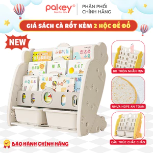 Giá Sách Cho Bé Kèm Hộc Đồ Chơi Pakey - Kệ Sách Nhựa Hình Carot Sẵn 3 Màu Đáng Yêu - Bảo Hành 1 Năm