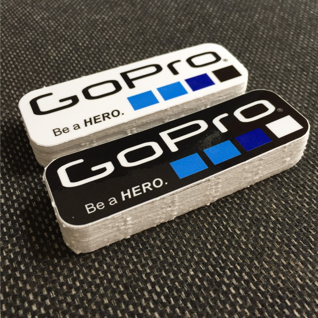 Gopro[9x3cm] decal cao cấp chống nước, sắc nét, bền màu, dính chặt. Hình dán logo trang trí mọi nơi, in theo yêu cầu