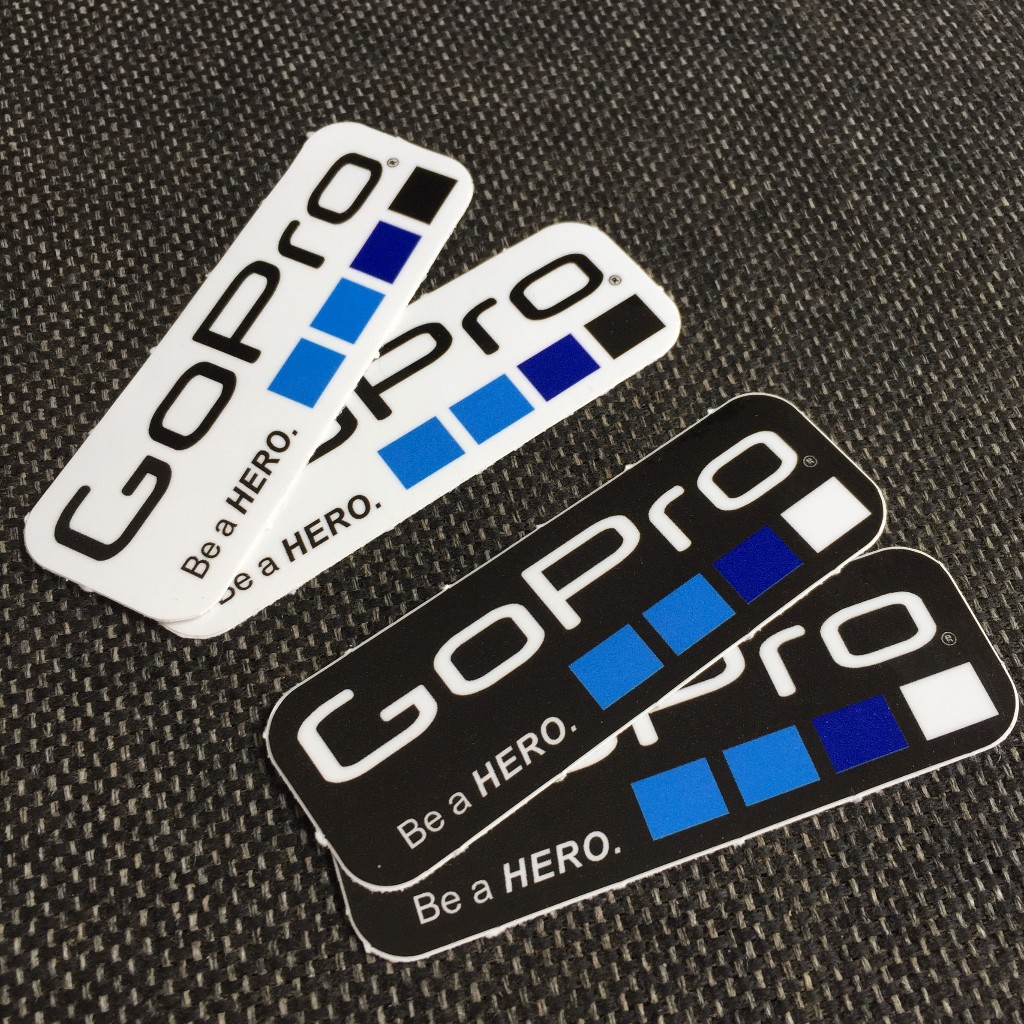 Gopro[9x3cm] decal cao cấp chống nước, sắc nét, bền màu, dính chặt. Hình dán logo trang trí mọi nơi, in theo yêu cầu
