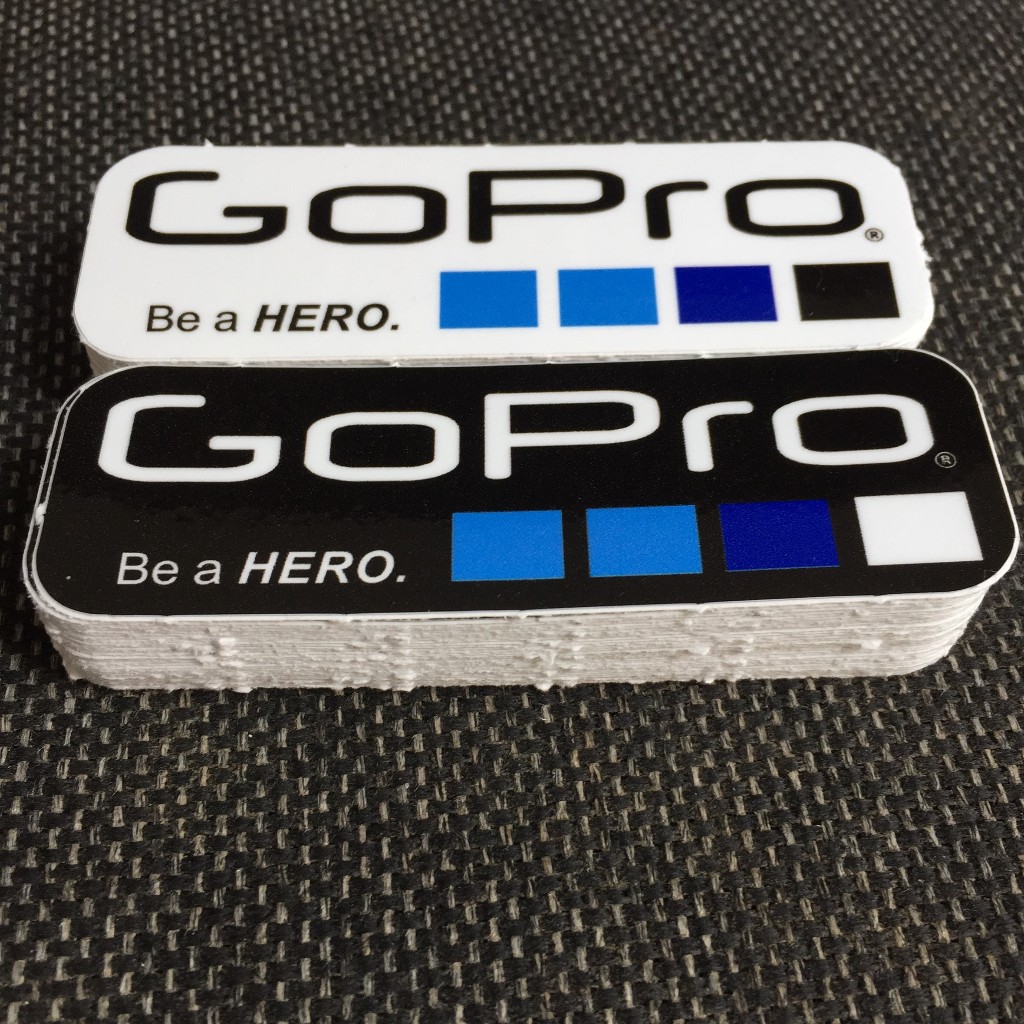 Gopro[9x3cm] decal cao cấp chống nước, sắc nét, bền màu, dính chặt. Hình dán logo trang trí mọi nơi, in theo yêu cầu