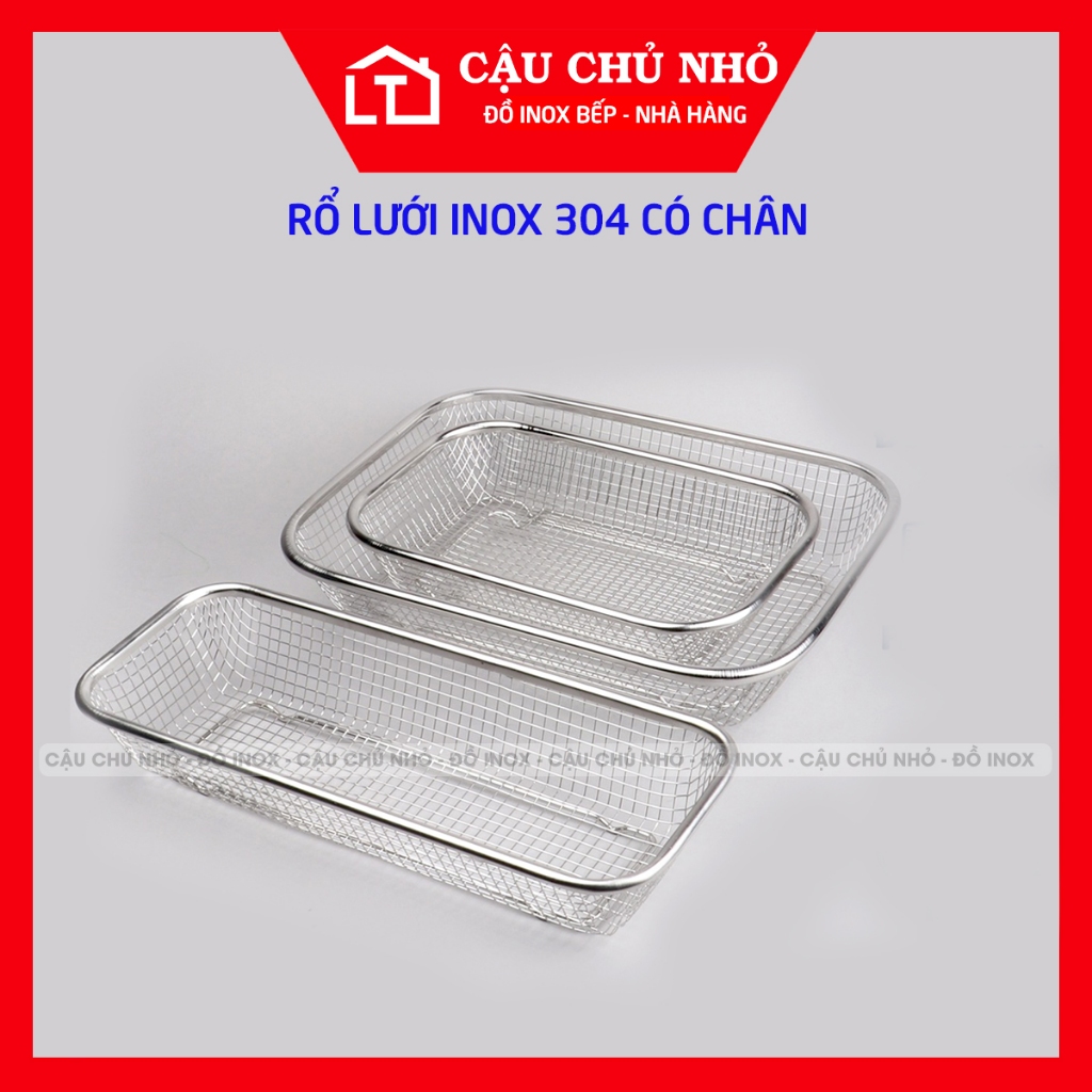 rổ lưới inox 304 có chân, giá inox ráo dầu, nước CẬU CHỦ NHỎ, rổ inox ...