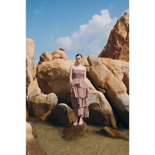 Đầm OLV cúp ngực maxi ôm tôn dáng xếp tầng bèo bồng bềnh Mauve Chiffon Ruffled Cup Dress đi biển