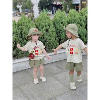 Set quần áo mũ cho bé trai bé gái Độc Lập QUỐC KHÁNH 2/9 siêu xinh co giãn mềm mịn thoải mái vận động mesuakids