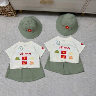 Set quần áo mũ cho bé trai bé gái Độc Lập QUỐC KHÁNH 2/9 siêu xinh co giãn mềm mịn thoải mái vận động mesuakids