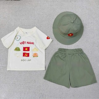 Set quần áo mũ cho bé trai bé gái Độc Lập QUỐC KHÁNH 2/9 siêu xinh co giãn mềm mịn thoải mái vận động mesuakids