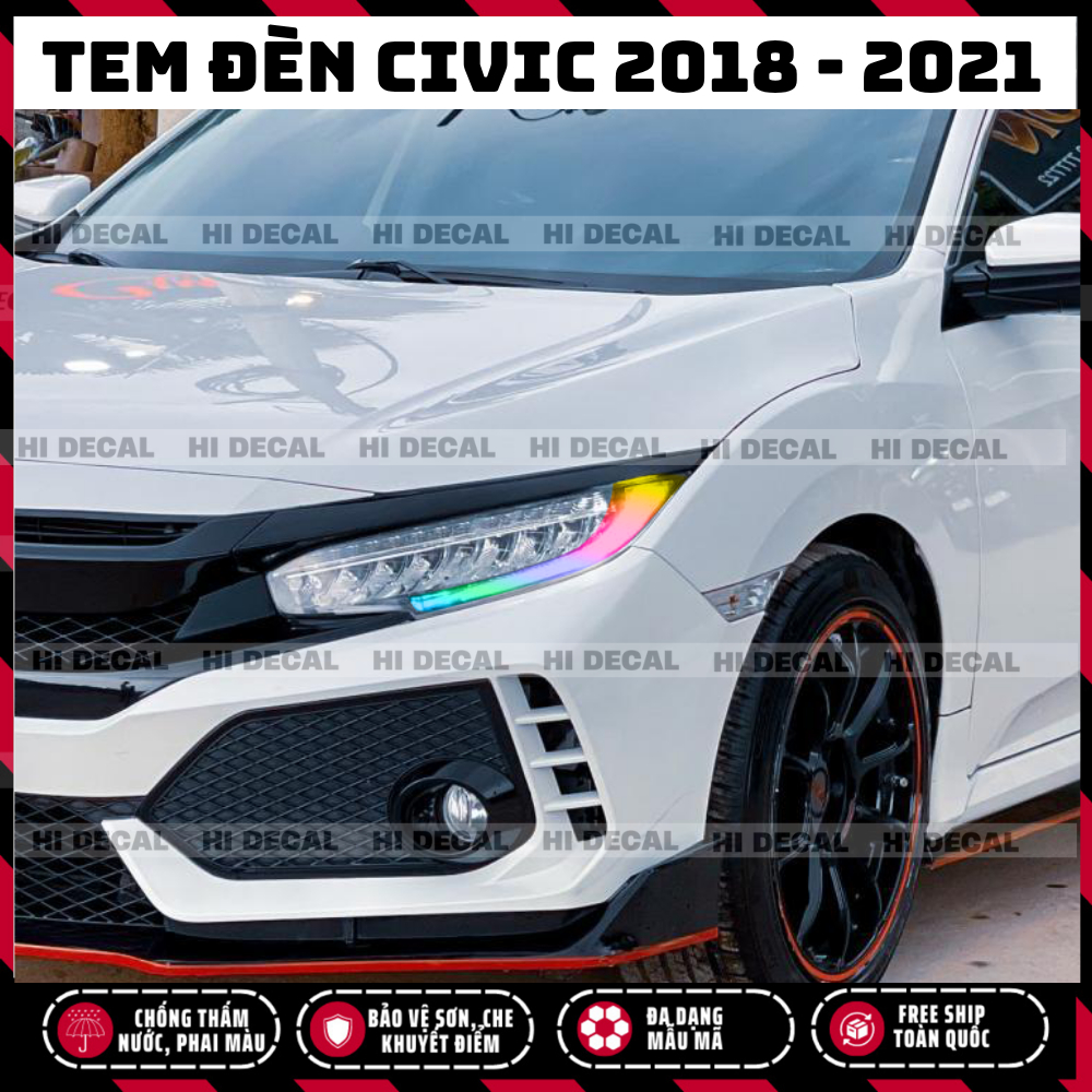 Tem dán đèn Civic 2018 - 2021, decal dán đèn xe Civic trang trí đèn xe bền màu, chống nước