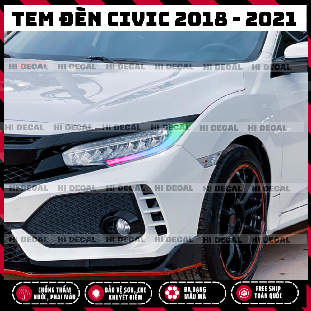 Decal dán đèn Civic 2018 - 2021 tem dán đổi màu đèn chống nước, không nhả keo