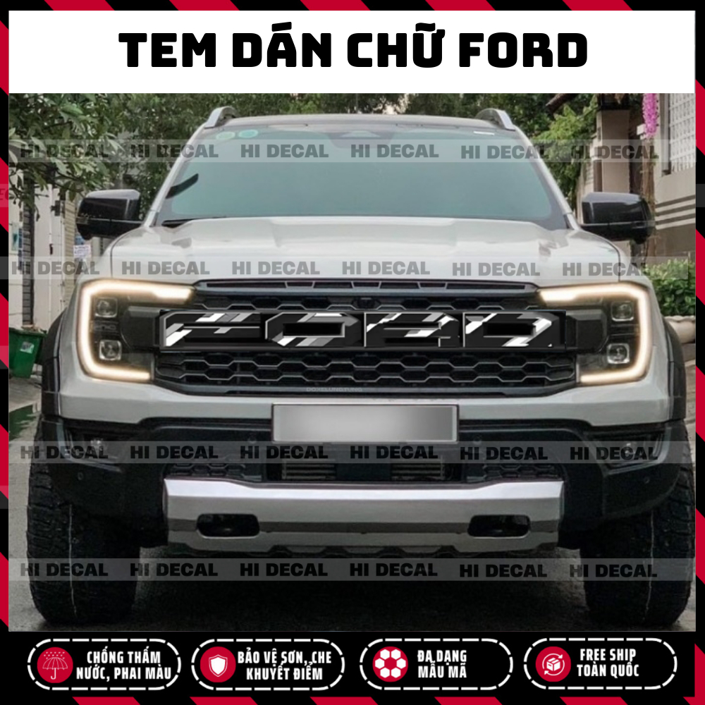 Tem chữ Ford dán mặt calang, decal dán calang Ford Raptor 2018 - 2026 trang trí tạo điểm nhấn bền màu xe zin