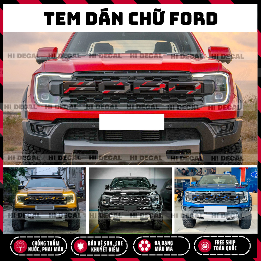 Decal chữ Ford dán mặt calang, decal dán calang Ford Ranger - Raptor trang trí tạo điểm nhấn bền màu