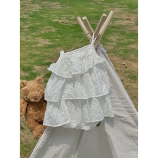 Váy maxi tầng ren trắng bé gái – Littlebee 2 dây