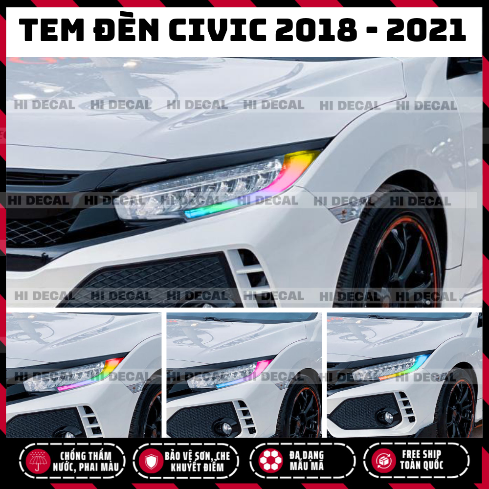 Tem dán đèn Civic 2018 - 2021, decal dán đèn xe Civic trang trí đèn xe bền màu, chống nước