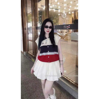 LT - Áo len nữ mongtoghi tay hến cổ bẻ pha nhiều màu phối màu cá tính hoạ tiết cún thêu free size 1150