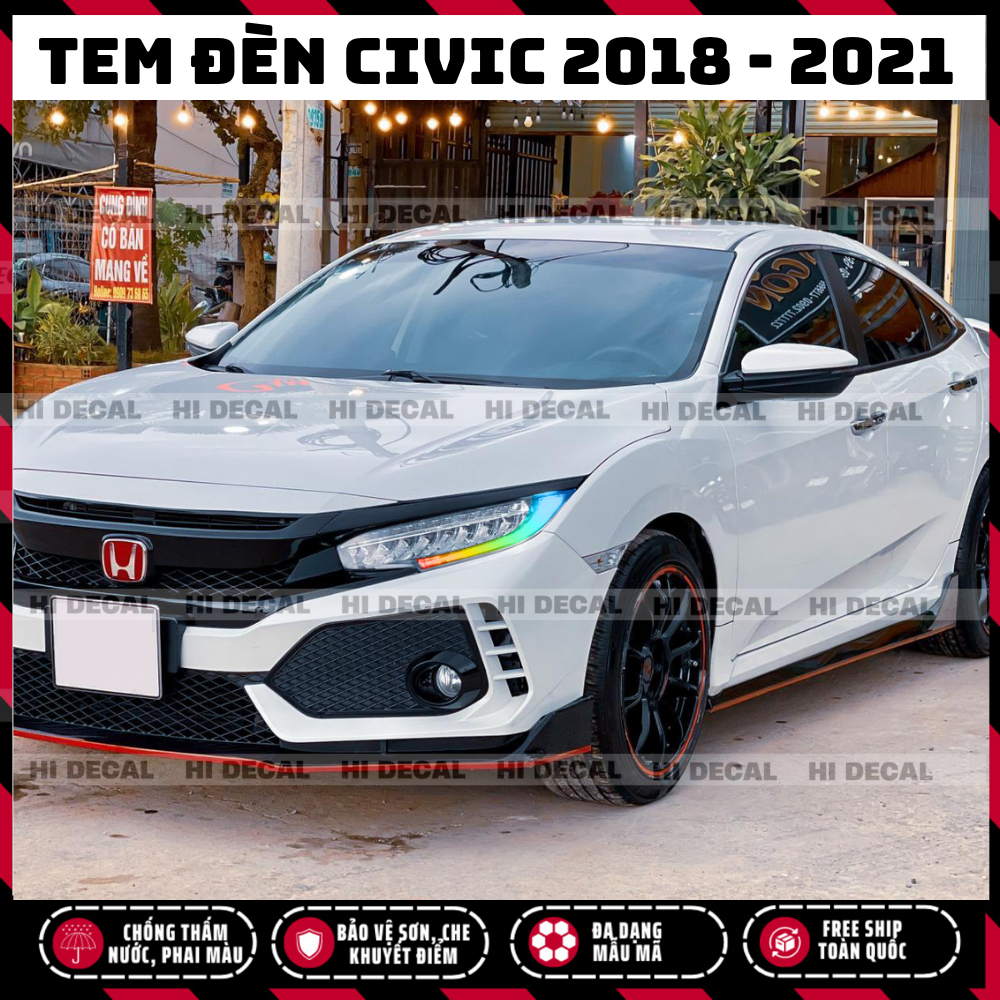 Decal dán đèn Civic 2018 - 2021 tem dán đổi màu đèn chống nước, không nhả keo