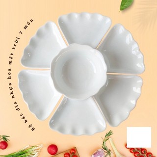 Bộ bát đĩa hoa mặt trời trắng trơn nhựa  - Bộ bát đĩa thắp hương thờ cúng