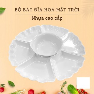 Bộ bát đĩa hoa mặt trời trắng trơn nhựa  - Bộ bát đĩa thắp hương thờ cúng